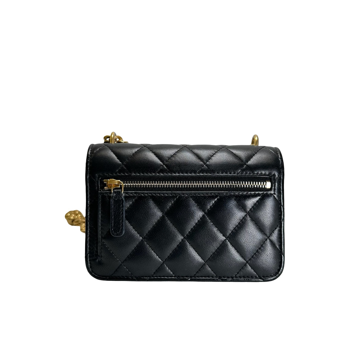 Used CHANEL Quilted Lambskin Mini Flap Bag Mini Flag Bag with Gold Ball Black Gold