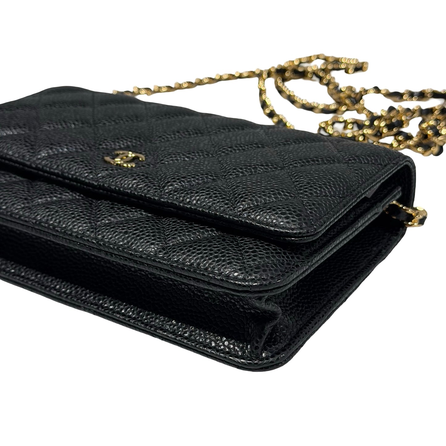 Unused Chanel Calfskin Leather WOC Chain Shoulder Bag Black GHW