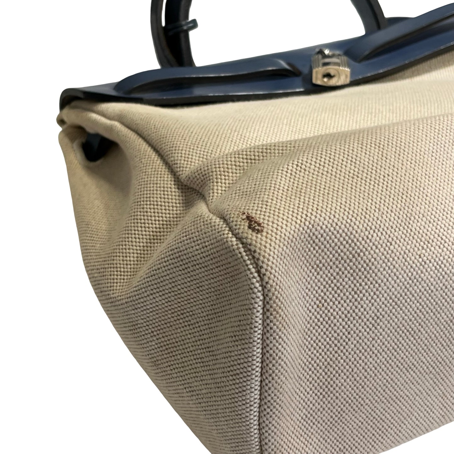 Used HERMES Canvas Leather Herbag Handbag Beige Blue