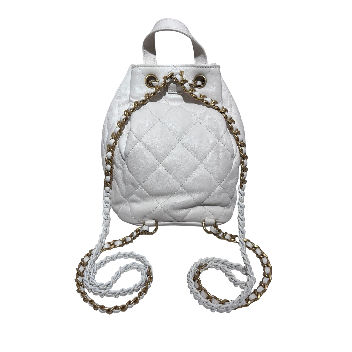 Used CHANEL Lambskin 22S Mini Drawstring Bucket Backpack Cross body bag White