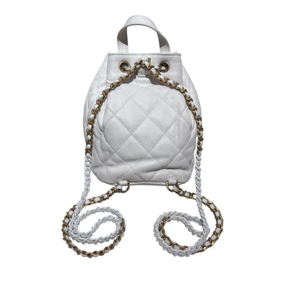 Used CHANEL Lambskin 22S Mini Drawstring Bucket Backpack Cross body bag White