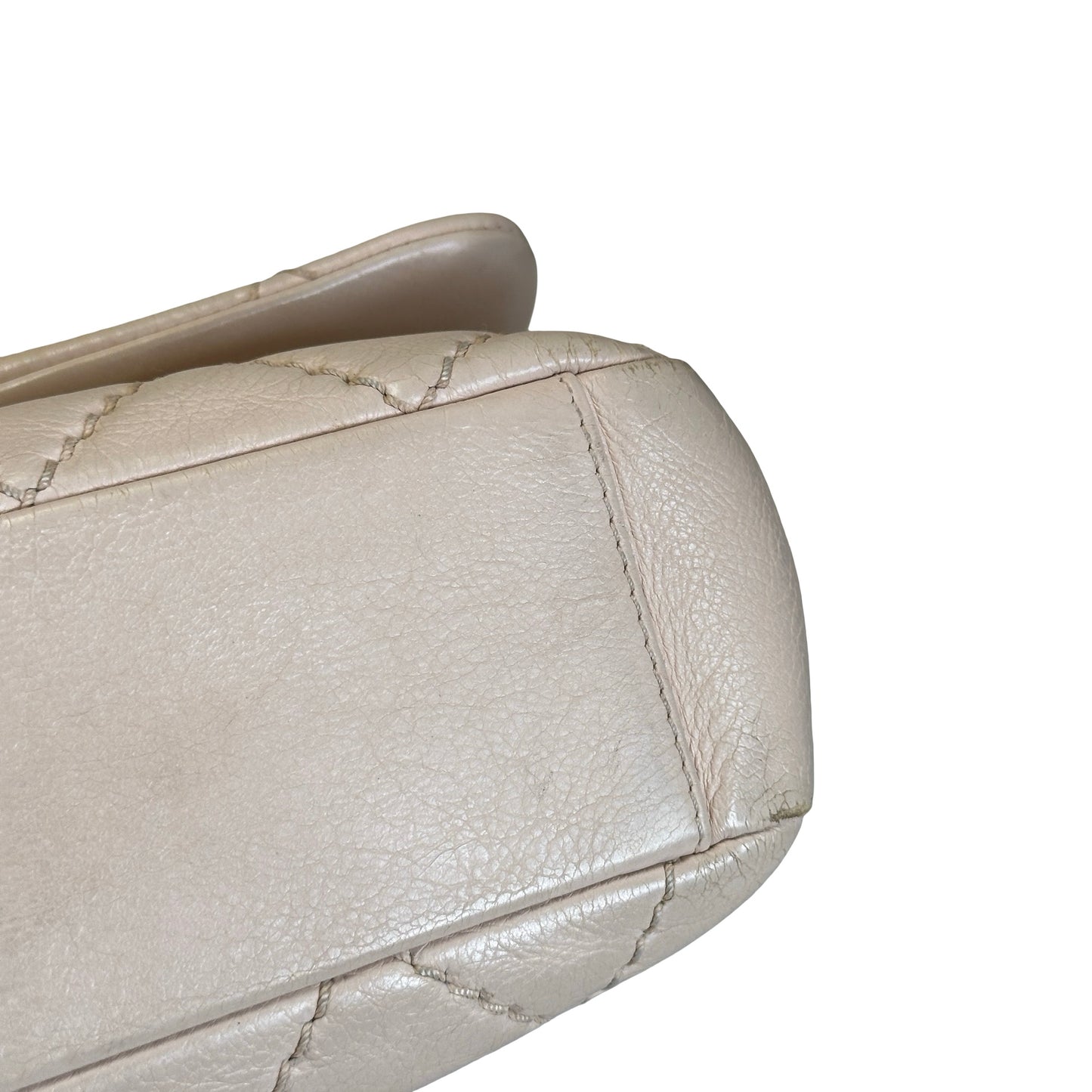 Used CHANEL Quilted Leather Kelly Flap Handbag Beige Gold Tone Hardware