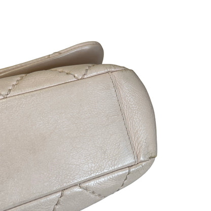 Used CHANEL Quilted Leather Kelly Flap Handbag Beige Gold Tone Hardware