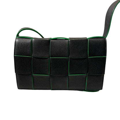 Used Bottega Veneta Calfskin Leather Cassette Shoulder Bag Black Green