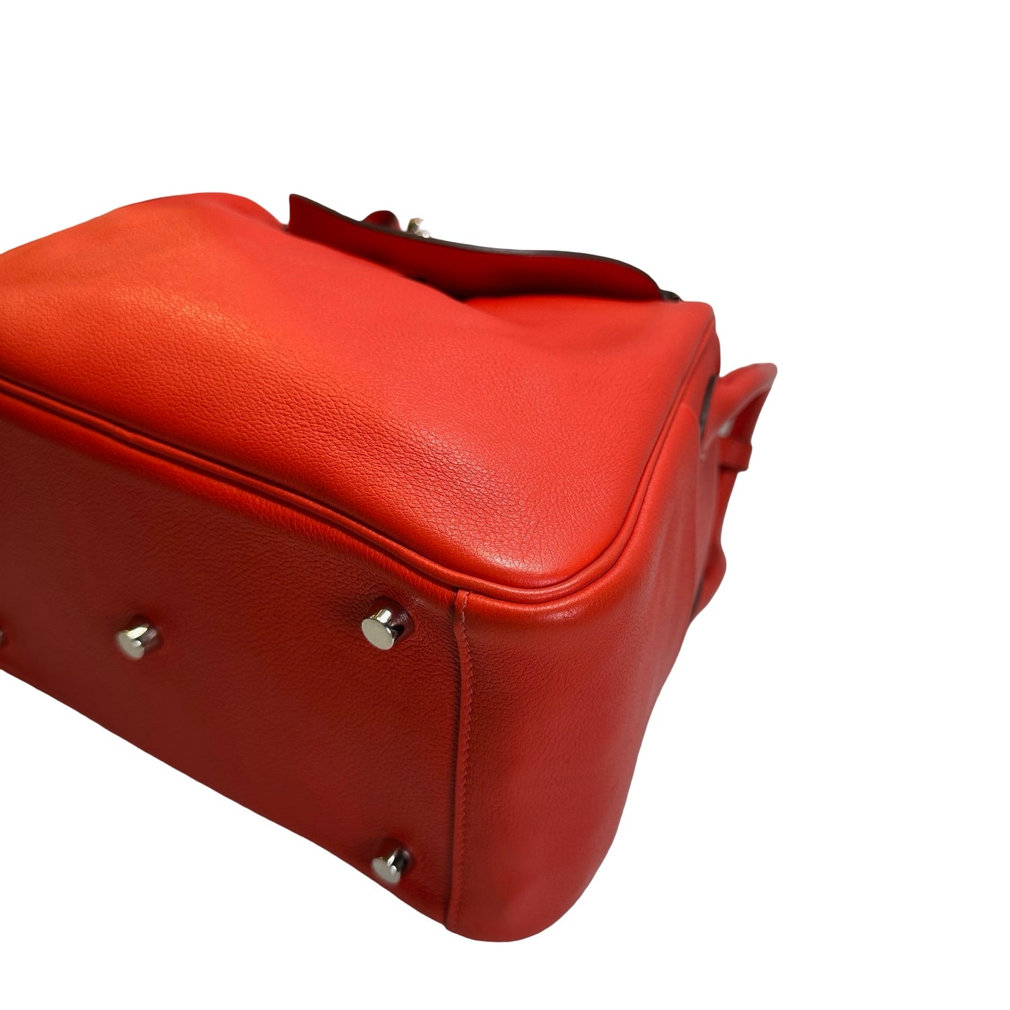 Used HERMES Clemence Lindy 26 Handbag Red PHW