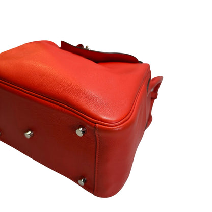 Used HERMES Clemence Lindy 26 Handbag Red PHW