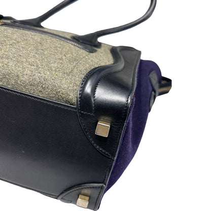 Used CÉLINE Calfskin Leather LUGGAGE Handbag GREEN PURPLE Black GHW