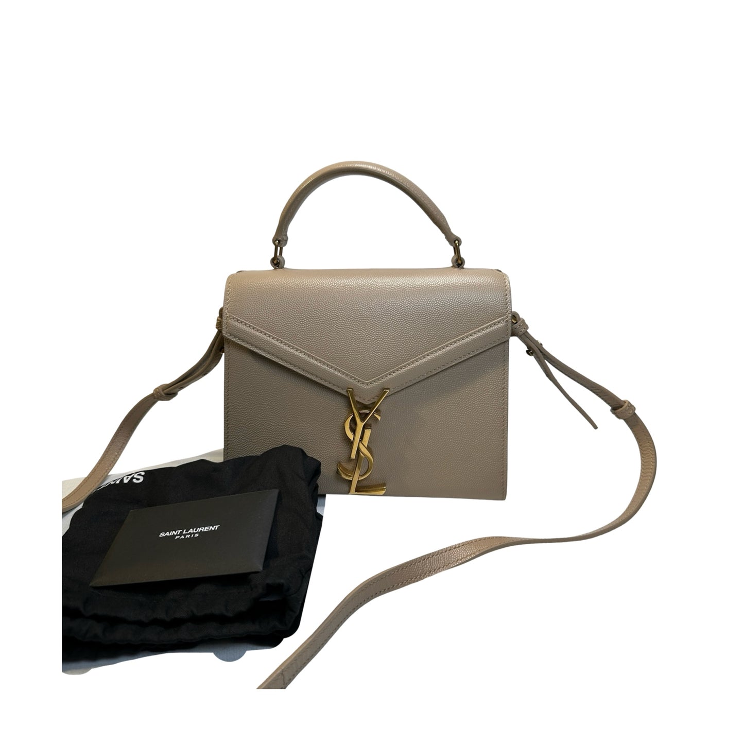 Used SAINT LAURENT grained calfskin Cassandra Handbag taupe