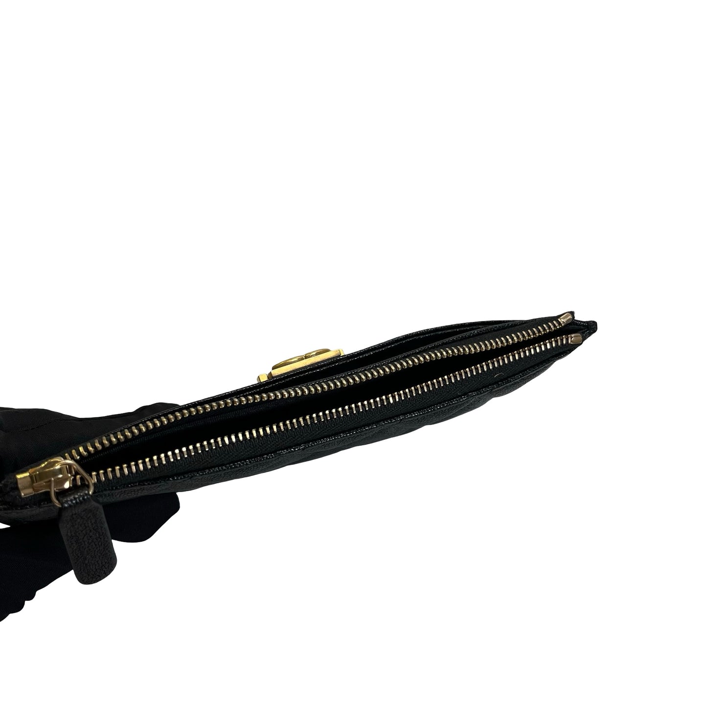 Used CHANEL Caviar Quilted Boy Pouch Black Gold