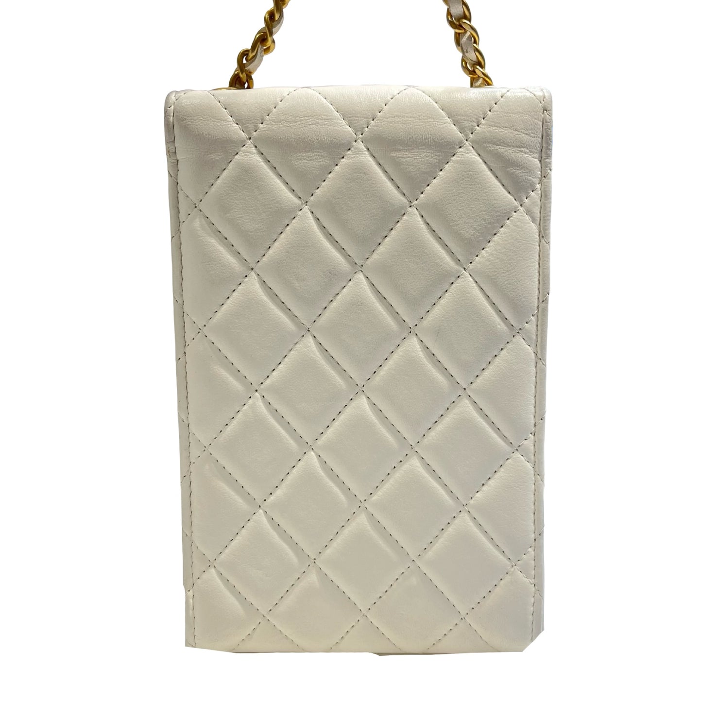 Used CHANEL Phone Holder Shoulder Bag White GHW