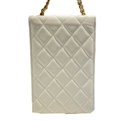 Used CHANEL Phone Holder Shoulder Bag White GHW