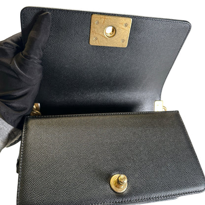 Used CHANEL Quilted Caviar Boy 20 Shoulder Bag Black Gold