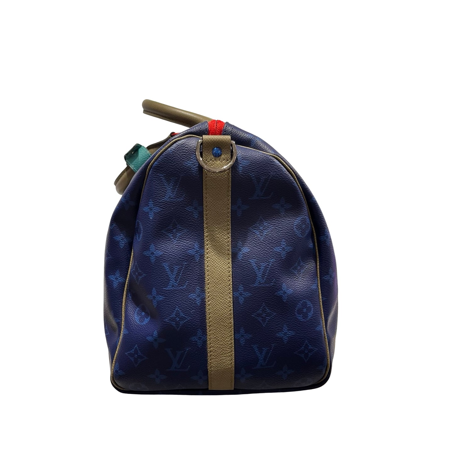 Used LOUIS VUITTON Monogram Keepall Bandoulière Travel Bag Blue Khaki Red Turquoise