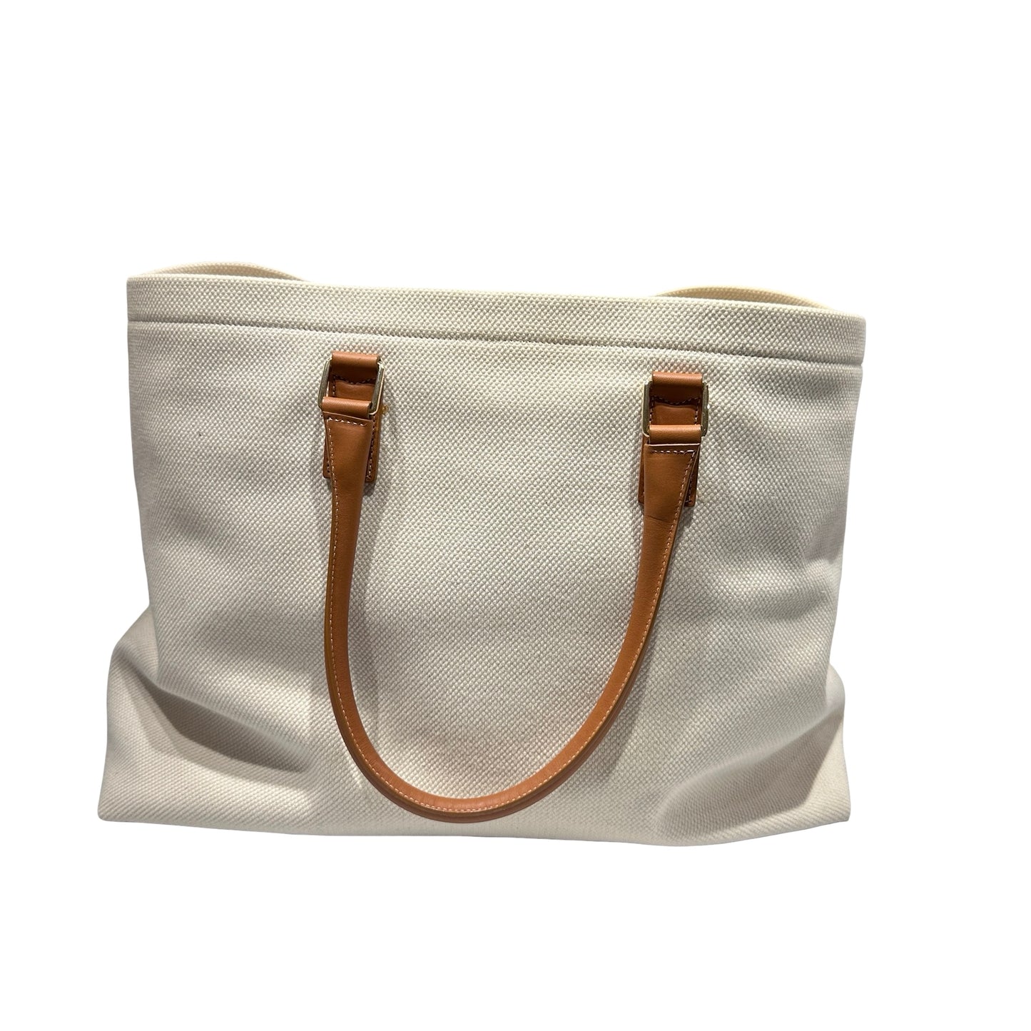 Used CÉLINE Canvas CABAS TOTE Tote Bag White Brown GHW