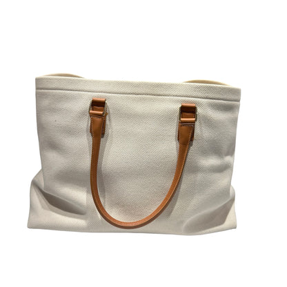 Used CÉLINE Canvas CABAS TOTE Tote Bag White Brown GHW