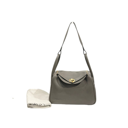 Used Hermès Clemence leather Lindy 26 Shoulder Bag GHW Etain