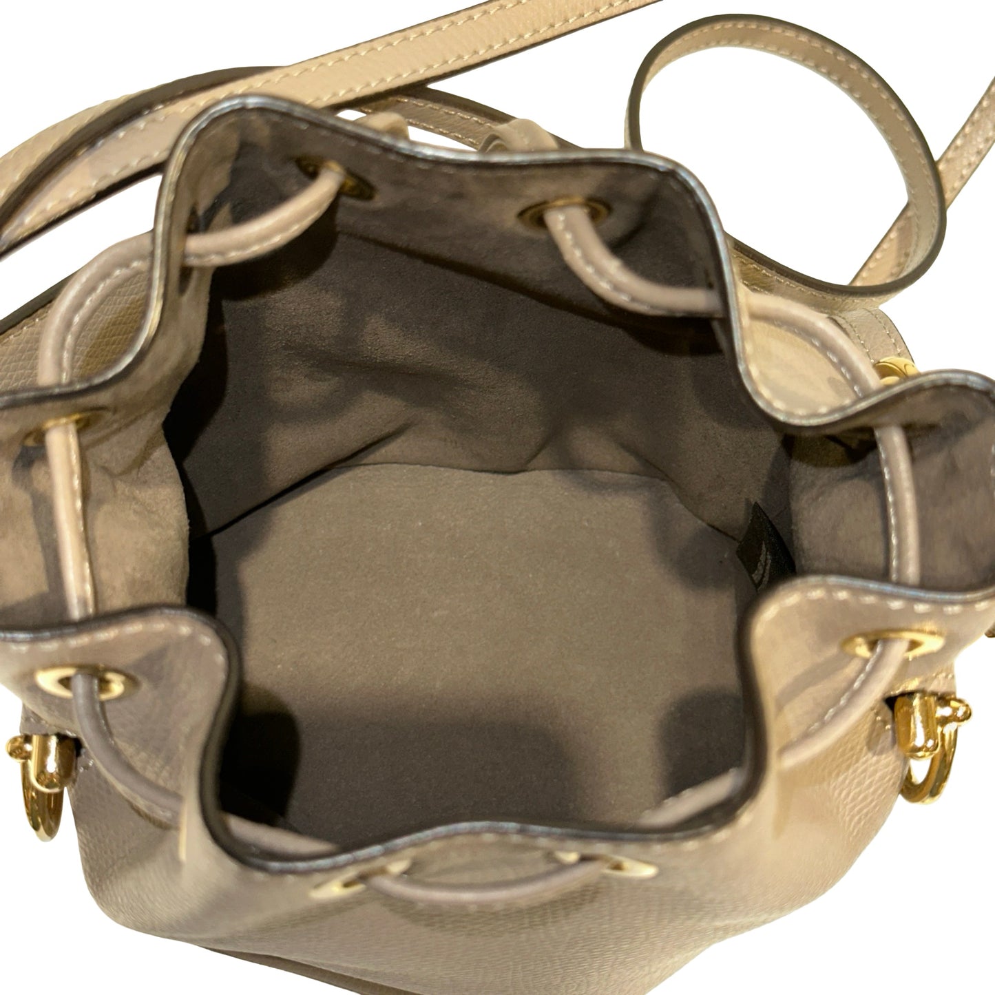 Used FENDI Calfskin Leather Mon Tresor Bucket Bag Grey Beige GHW