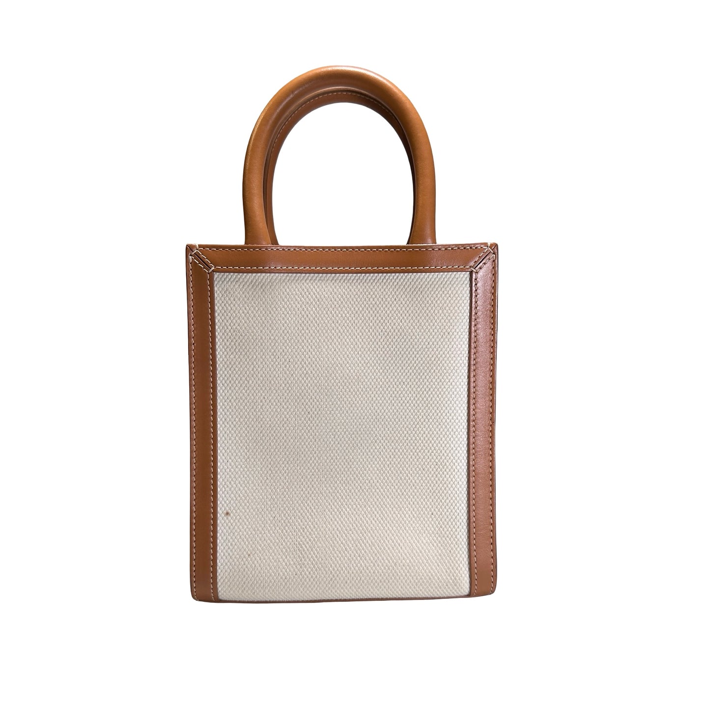 Used CELINE Canvas Calfskin Mini Vertical Cabas Tote Bag Natural Tan GHW