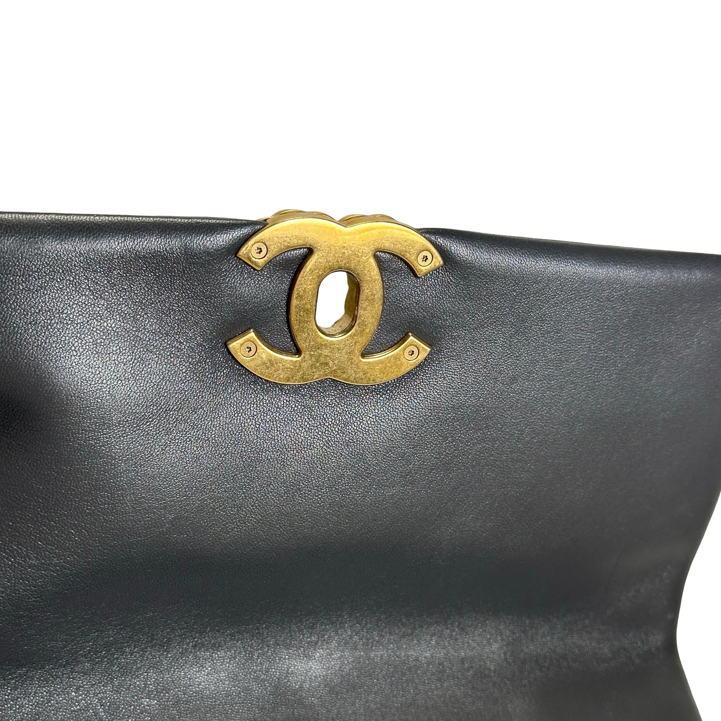 Used CHANEL Quilted Goatskin Chanel 19 Chain Shoulder Bag Grey Gold Ruthenium