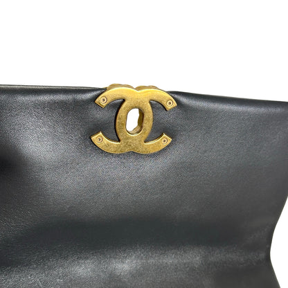 Used CHANEL Quilted Goatskin Chanel 19 Chain Shoulder Bag Grey Gold Ruthenium