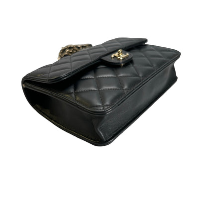Used CHANEL Quilted Lambskin Trend CC Handbag Black Gold