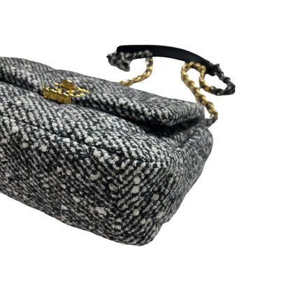 Used CHANEL Tweed Chanel 19 Handbag Black White