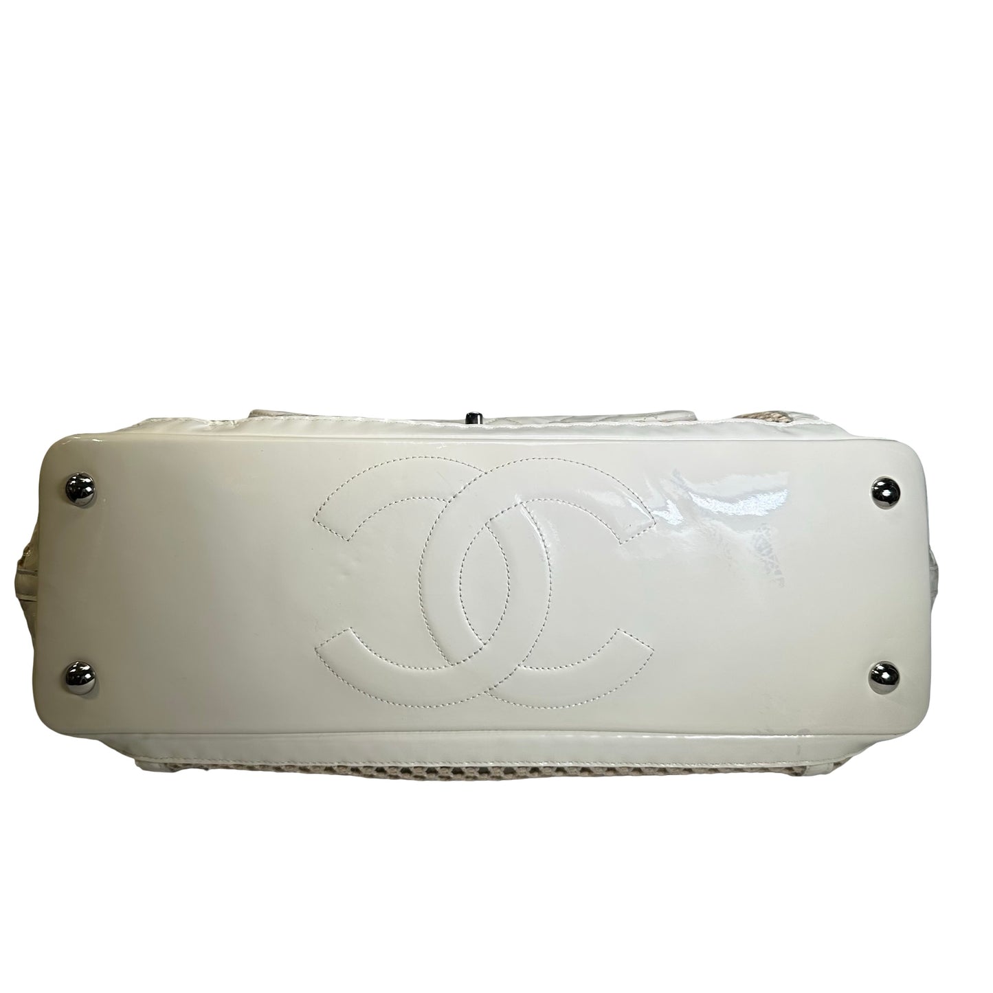Used CHANEL Net Quilted Classic Flap Net Bag Shoulder Bag White Silver