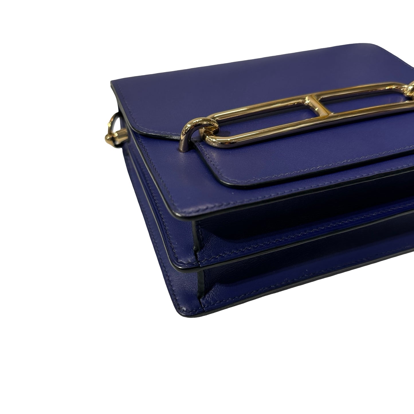 Used HERMÈS Allegro Calfskin MINI ROULIS Shoulder Bag M3 Bleu Encre GHW