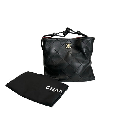 Brand New CHANEL Quilted Leather Gabrielle Hobo Bucket Bag Black Gold