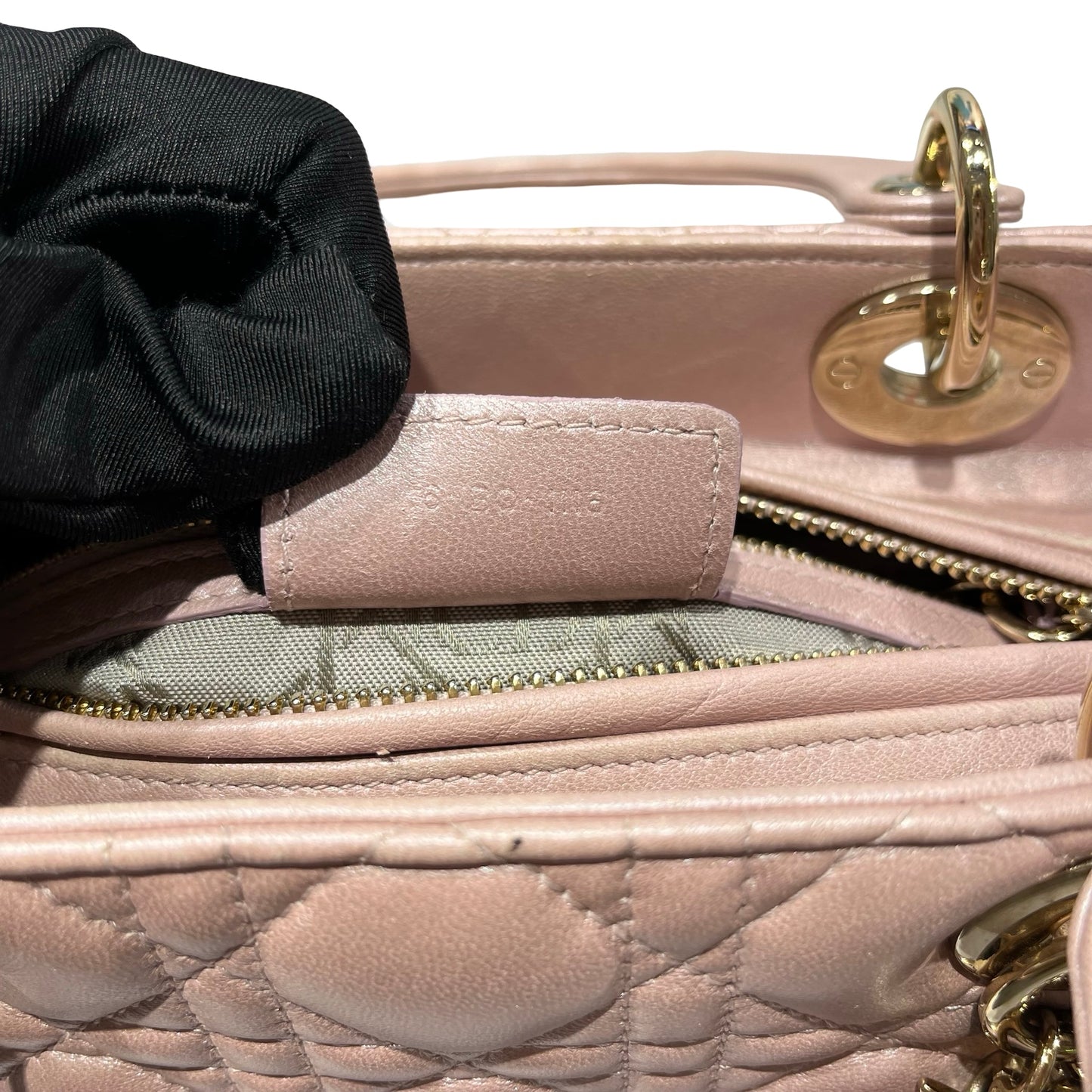 Used DIOR Lambskin Leather Lady Dior Medium Shoulder Bag Pink