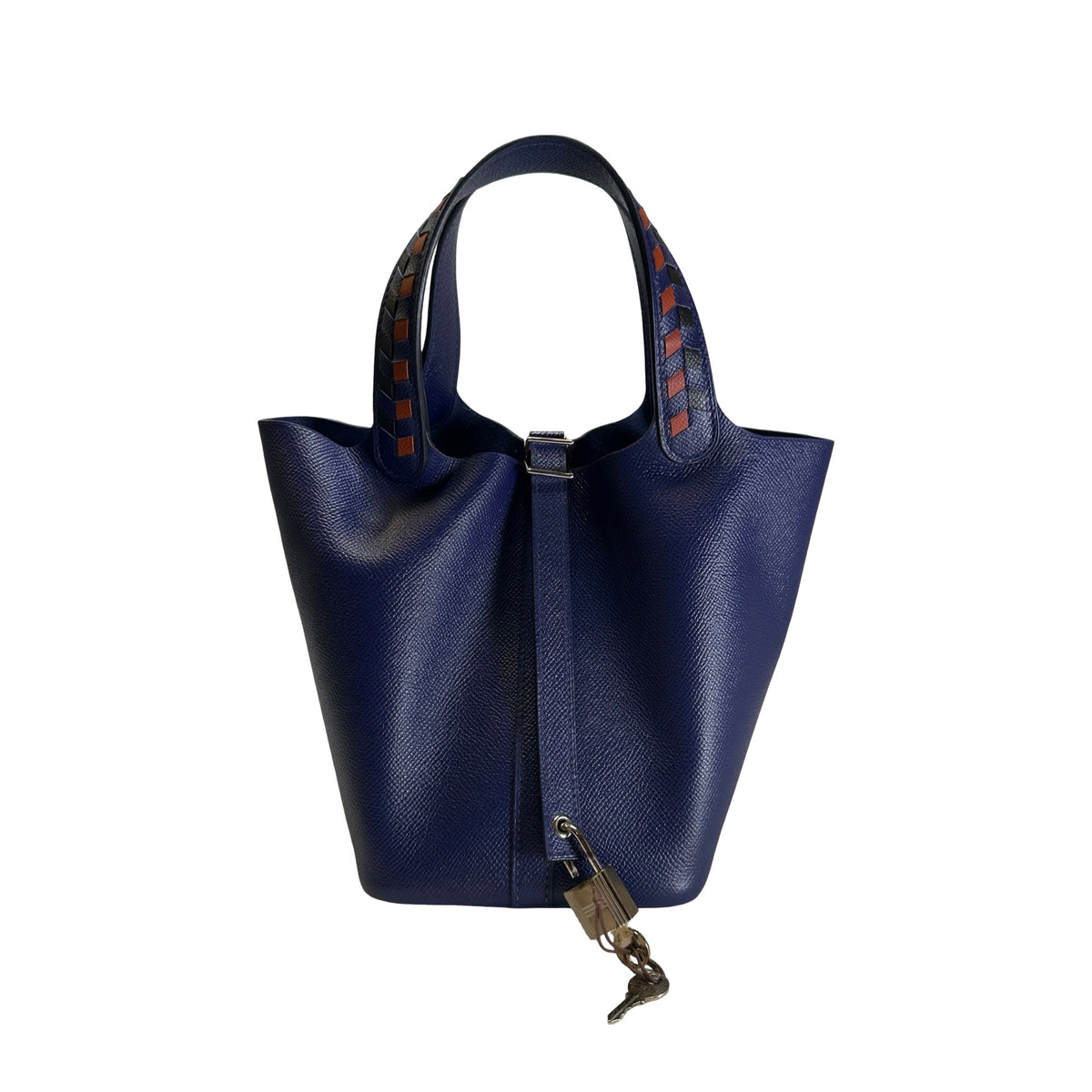 Used HERMES Epsom Picotin Bucket Bag Blue Brown Black