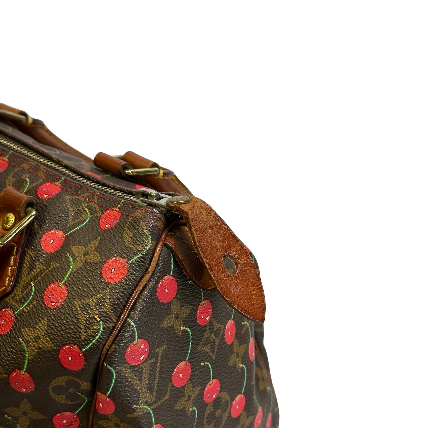 Used LOUIS VUITTON Monogram Cerises Speedy 25 Cerises Handbag Brown Red