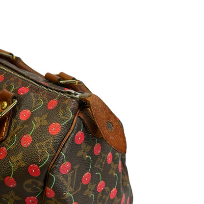 Used LOUIS VUITTON Monogram Cerises Speedy 25 Cerises Handbag Brown Red