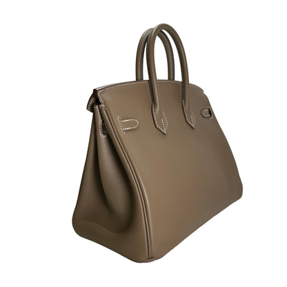 Used HERMES Swift Leather Birkin 25 Handbag Etoupe PHW