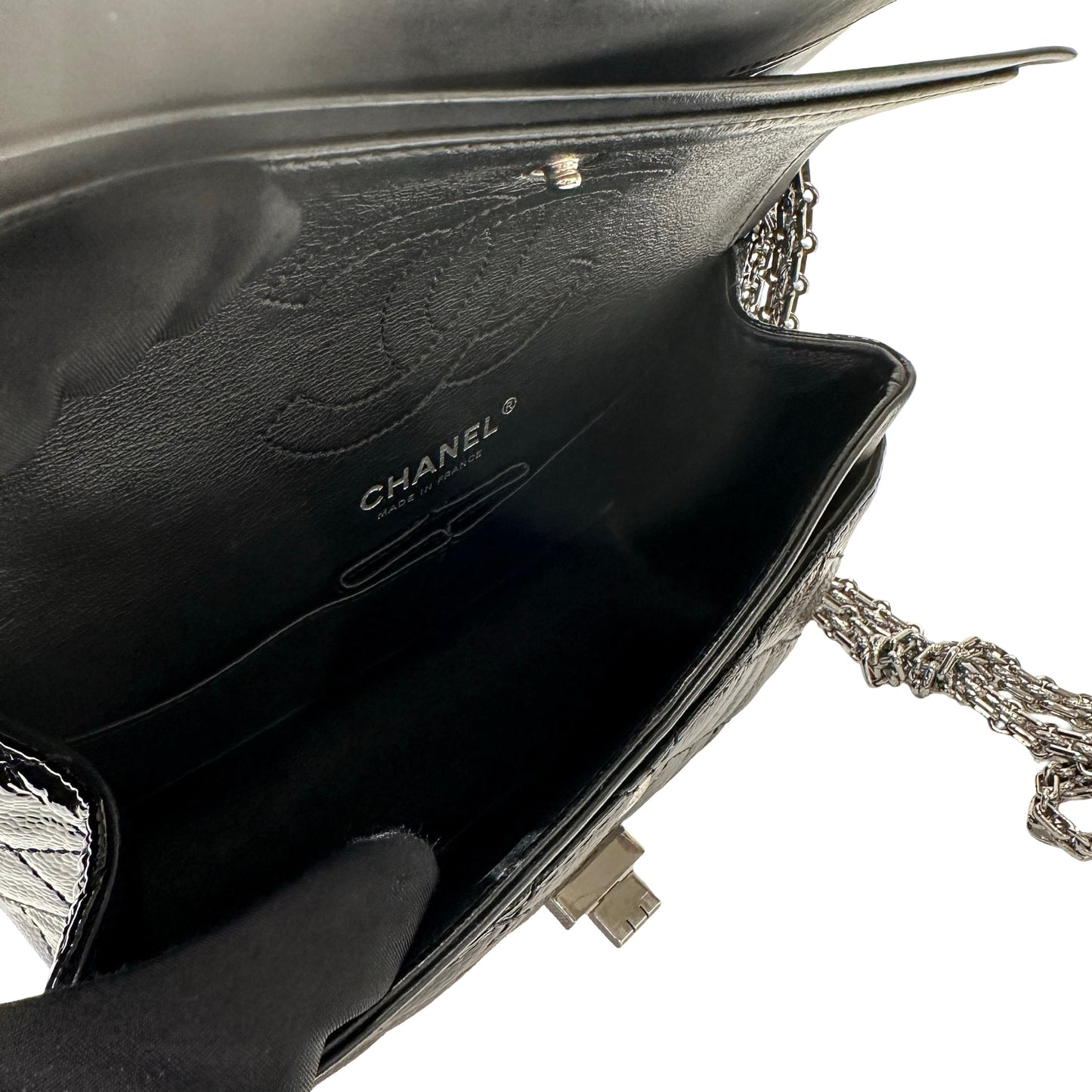 Used CHANEL Patent Leather 2.55 Mini 224 Double Flap Shoulder Bag Black PHW