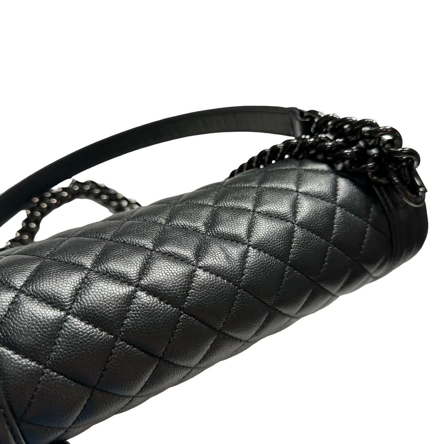 Used CHANEL Quilted Caviar Boy Chain Shoulder Bag Black