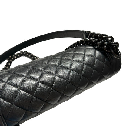 Used CHANEL Quilted Caviar Boy Chain Shoulder Bag Black