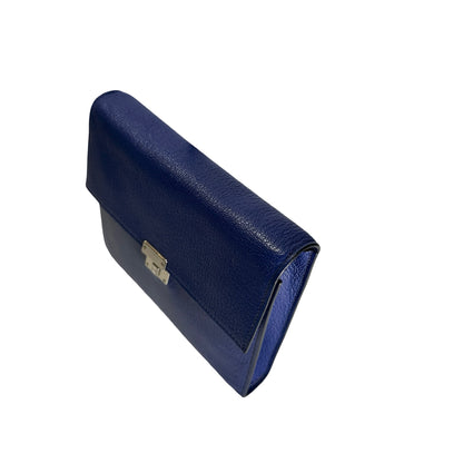 Used HERMES Chevre Clic 16 Crossbody Bag Blue，PHW