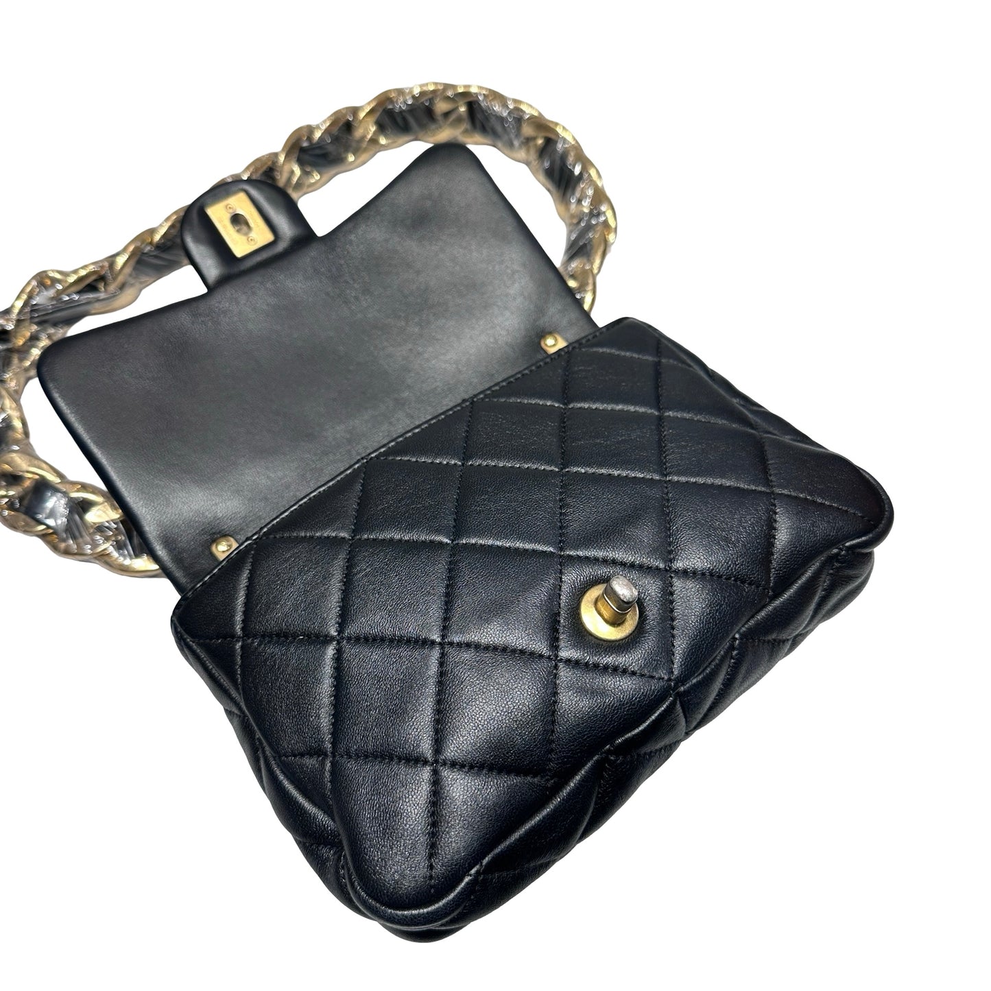 Used CHANEL Flap 20cm Chain Shoulder Bag Black GHW
