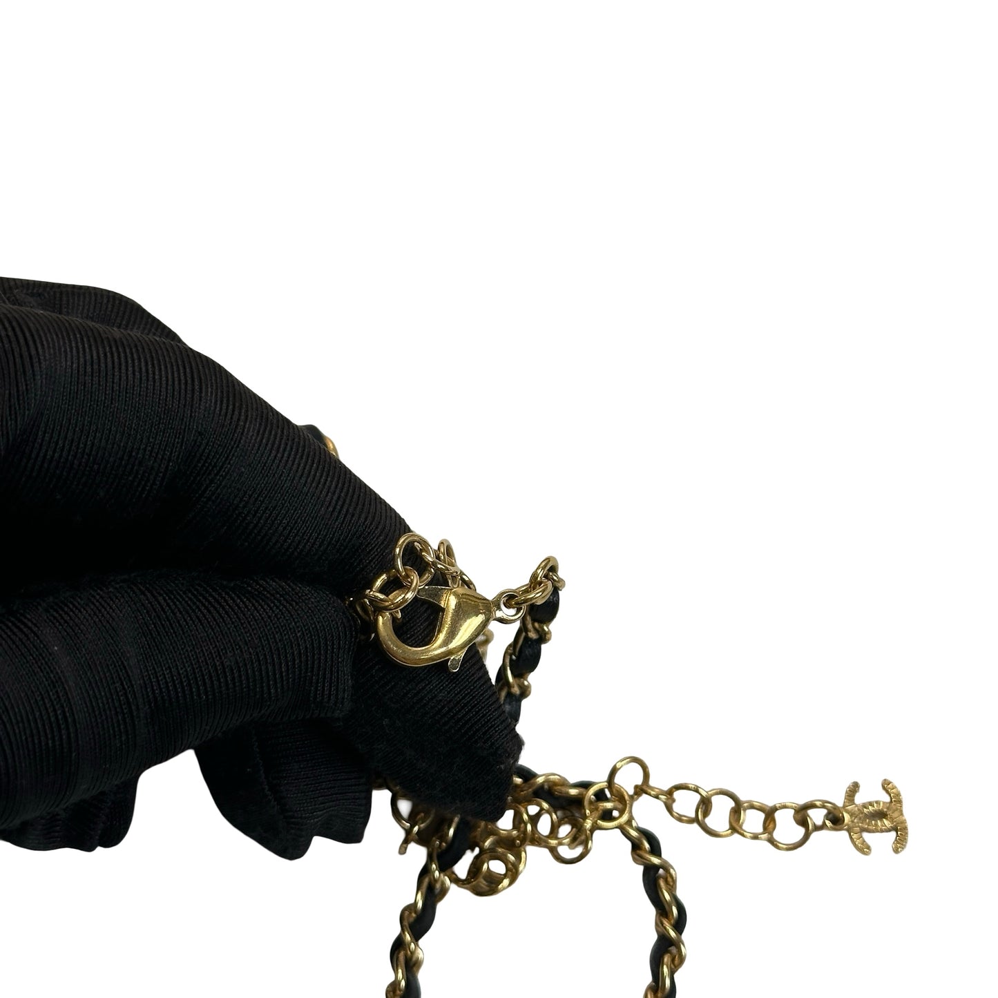Used CHANEL Chain Bow Bow Ribbon Chain Necklace Gold Black