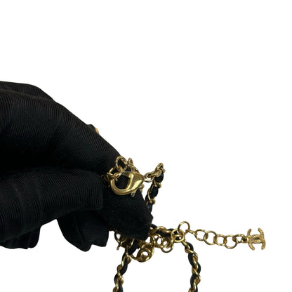 Used CHANEL Chain Bow Bow Ribbon Chain Necklace Gold Black