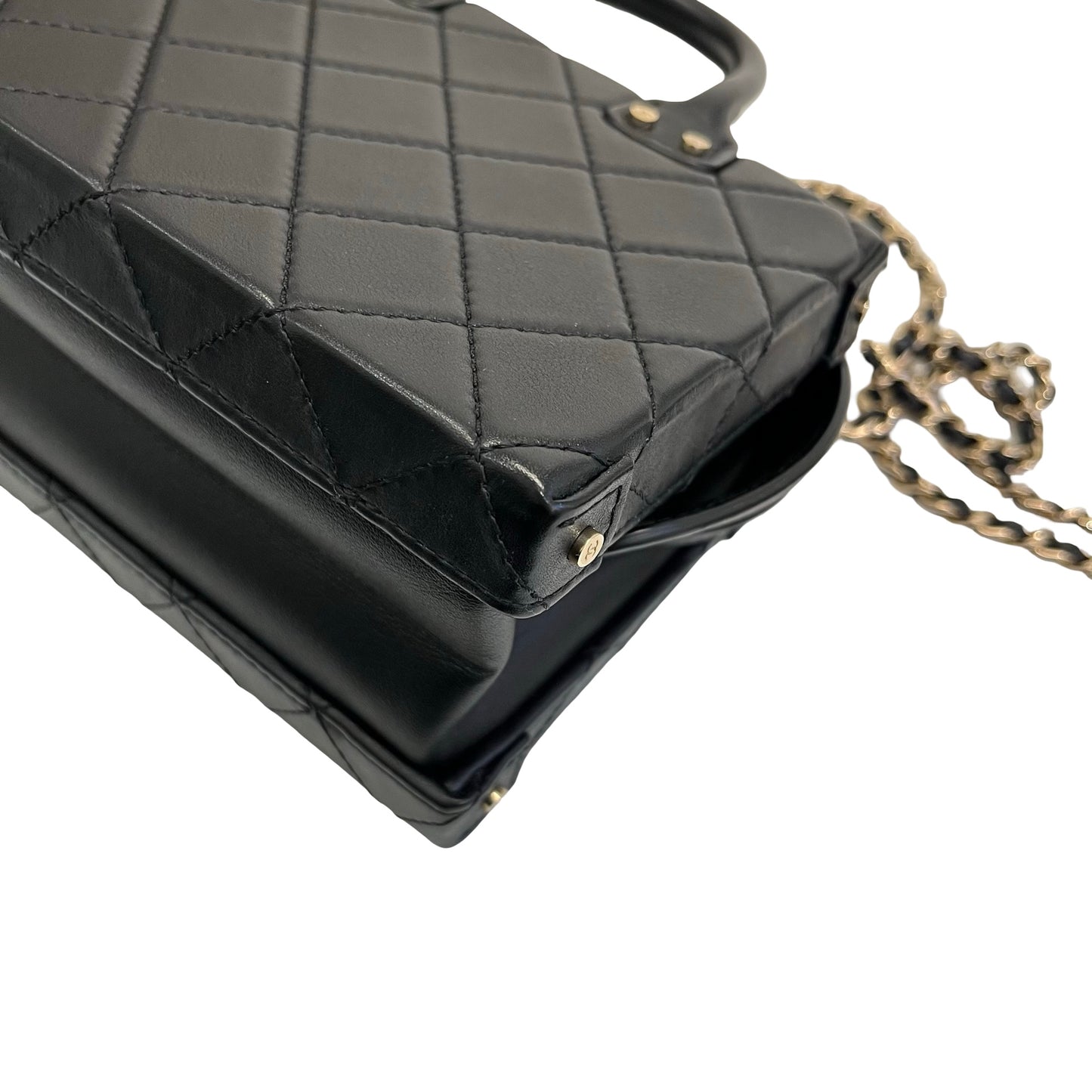 Used Chanel Calfskin Leather Vanity Case Shoulder Bag Black GHW