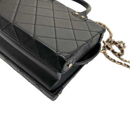 Used Chanel Calfskin Leather Vanity Case Shoulder Bag Black GHW