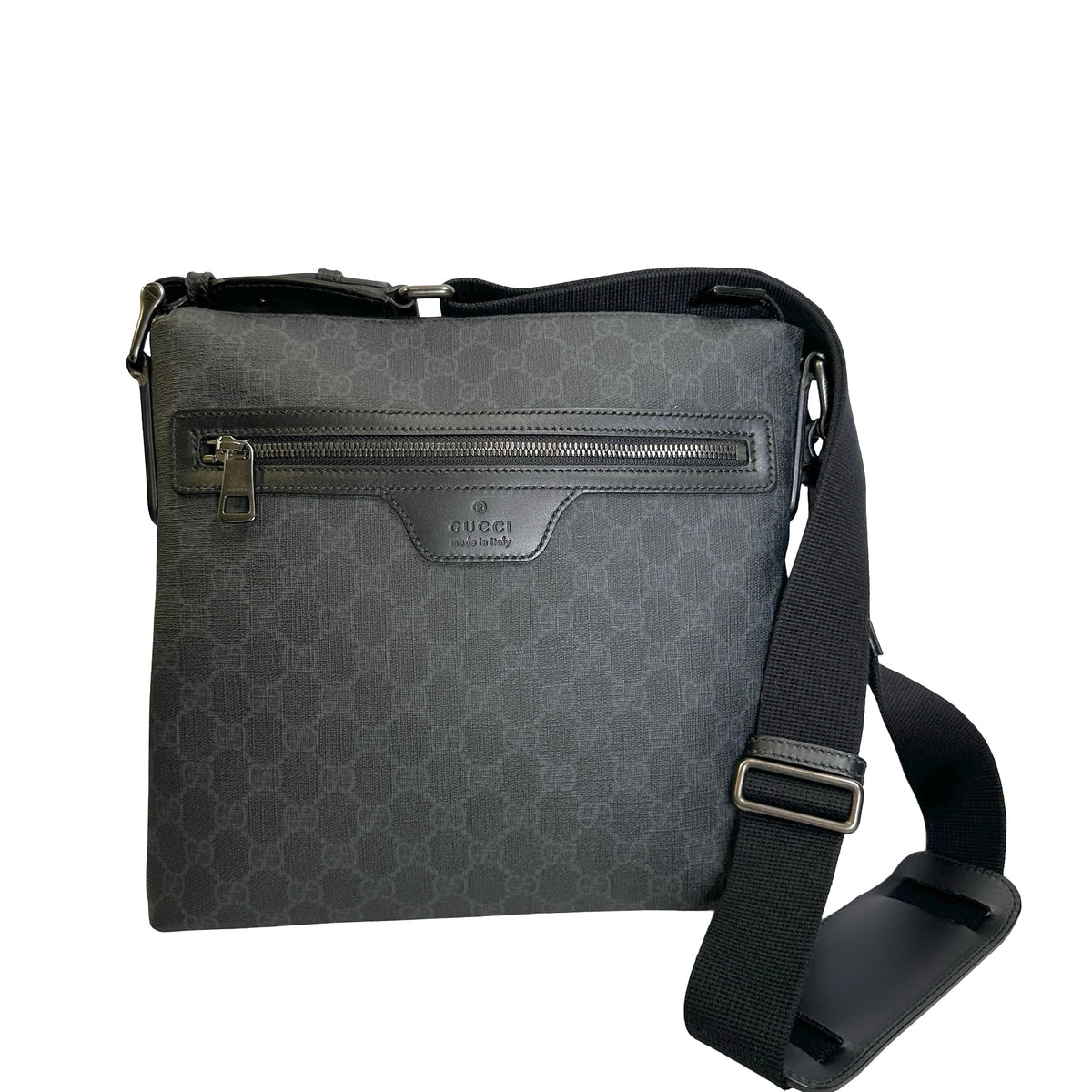 Used GUCCI GG Supreme Canvas GG Supreme Crossbody Bag Black Grey