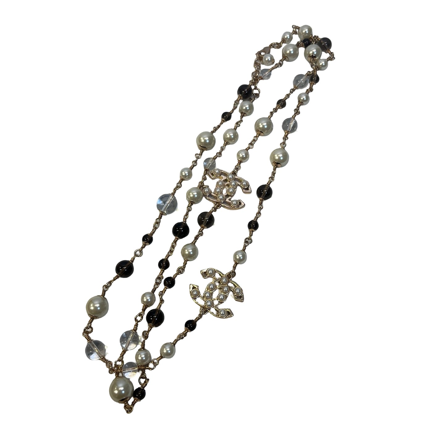 Used CHANEL Pearl Necklace Jewellery Black Silver