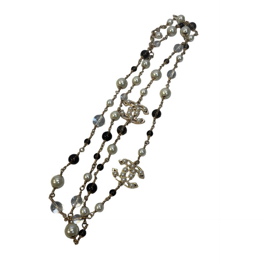 Used CHANEL Pearl Necklace Jewellery Black Silver