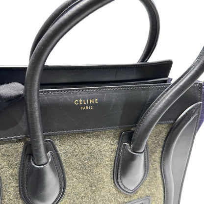 Used CÉLINE Calfskin Leather LUGGAGE Handbag GREEN PURPLE Black GHW