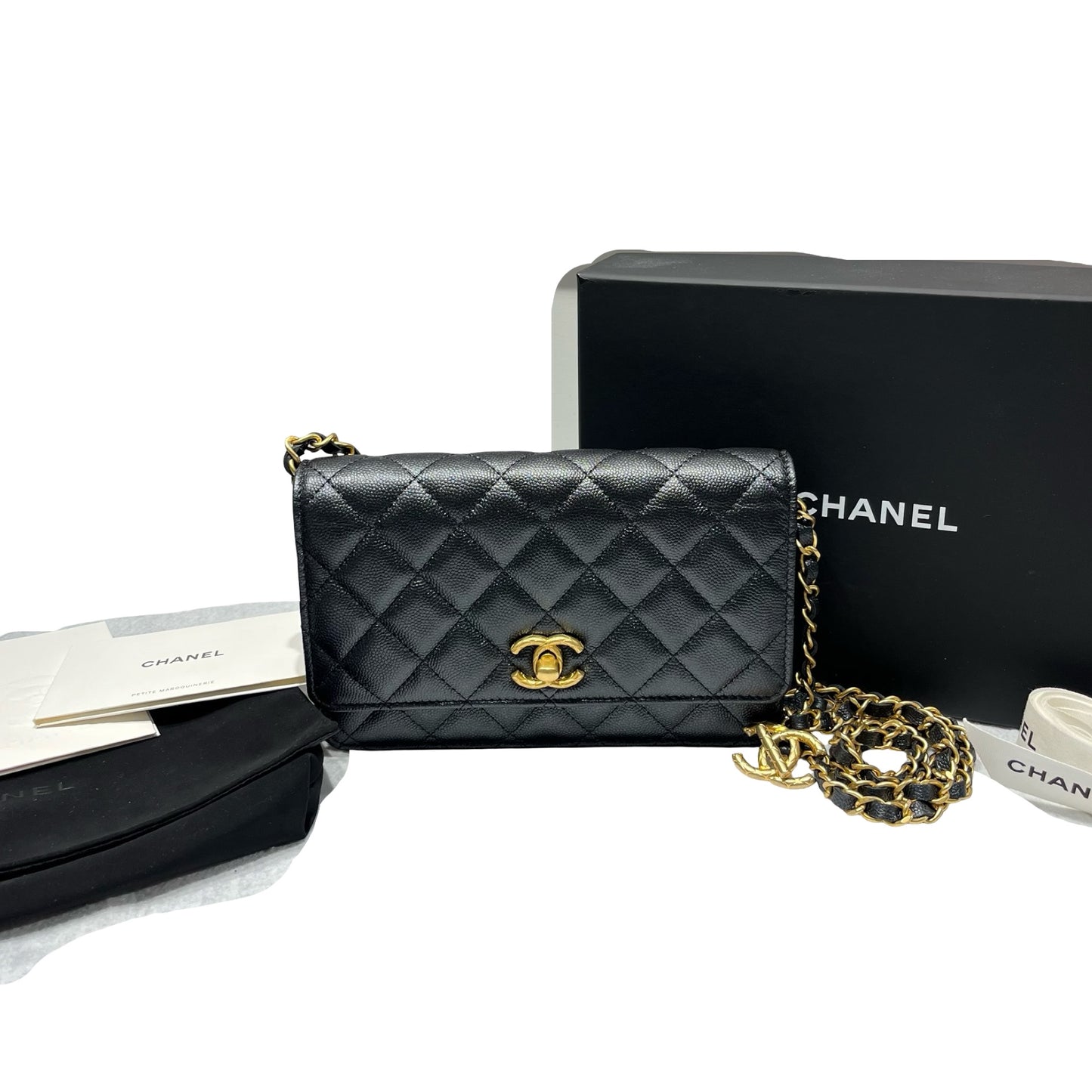 Used Chanel Caviar Leather Wallet on Chain Black GHW