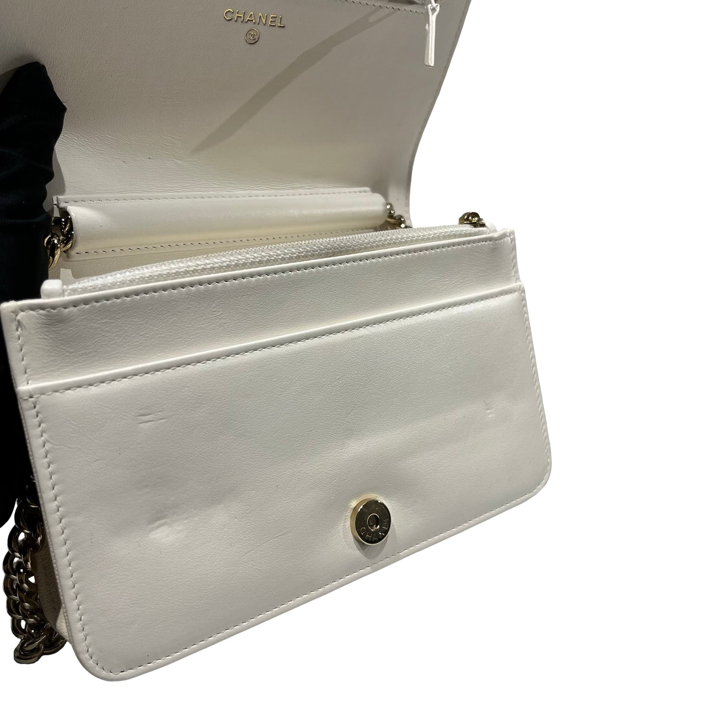 Used Chanel Caviar Leather WOC Shoulder Bag White PHW