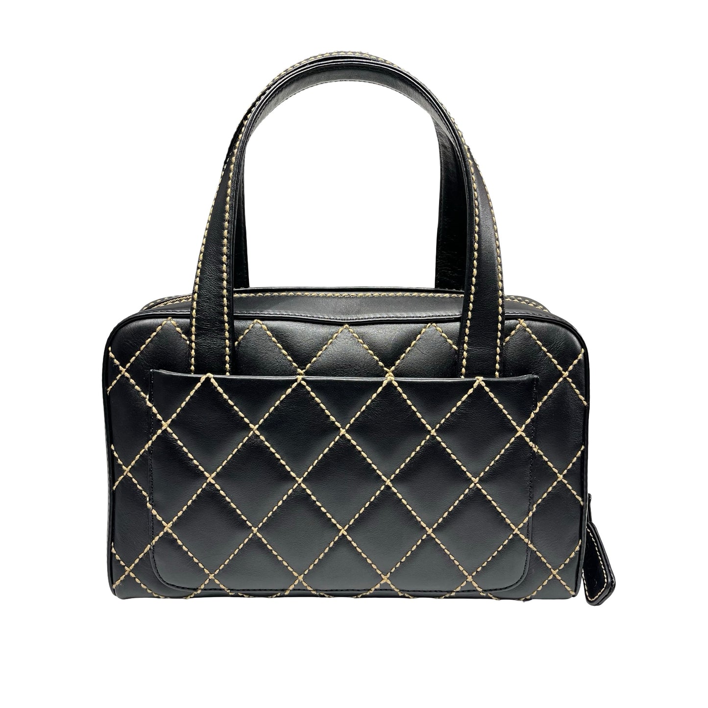 Used CHANEL Calfskin Leather Vintage Handbag Black GHW